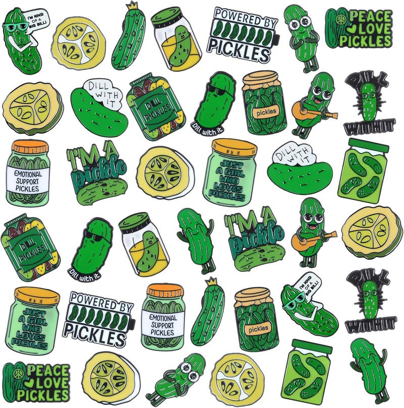 CraftyDream 40 Pcs Funny Pickles Enamel Pins for Backpacks Pickle Lover Gifts Cartoon Dill Cucumber Lapel Pins Lovely Cute Brooch for Women Men Clothes Bags Accessories Gifts - Image 1
